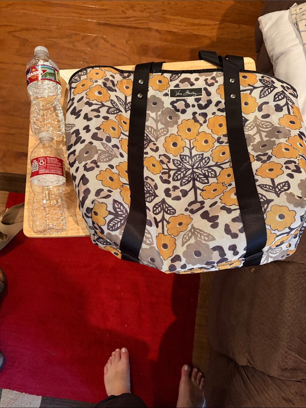 Vera Bradley Yellow Floral Canvas Tote with Black Straps